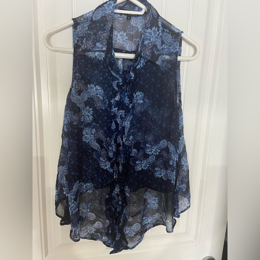 Papa Vancouver Navy Blue Paisley Sleeveless Blouse size small
